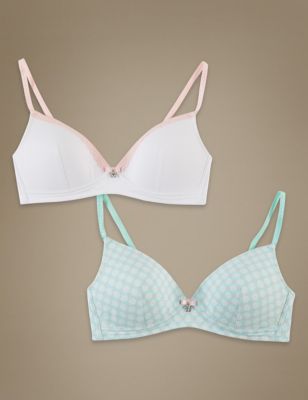 2 Pack Cotton Rich Padded Non-Wired Assorted Full Cup bras
